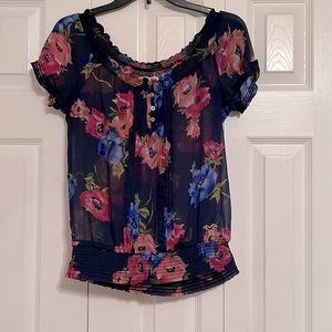 Hollister Navy Sheer Floral Top Women’s Small